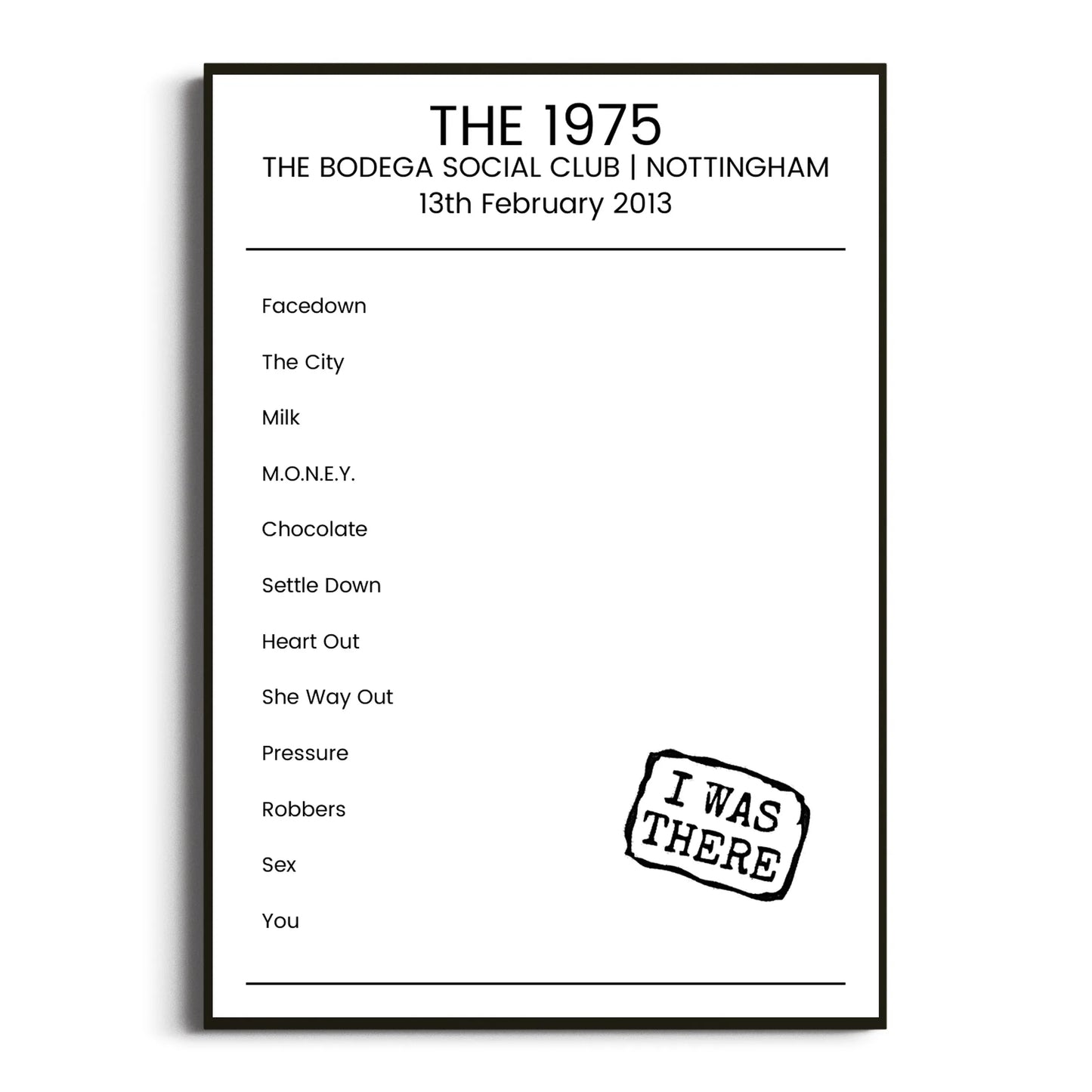 The 1975 Nottingham 13 February 2013 Setlist Poster