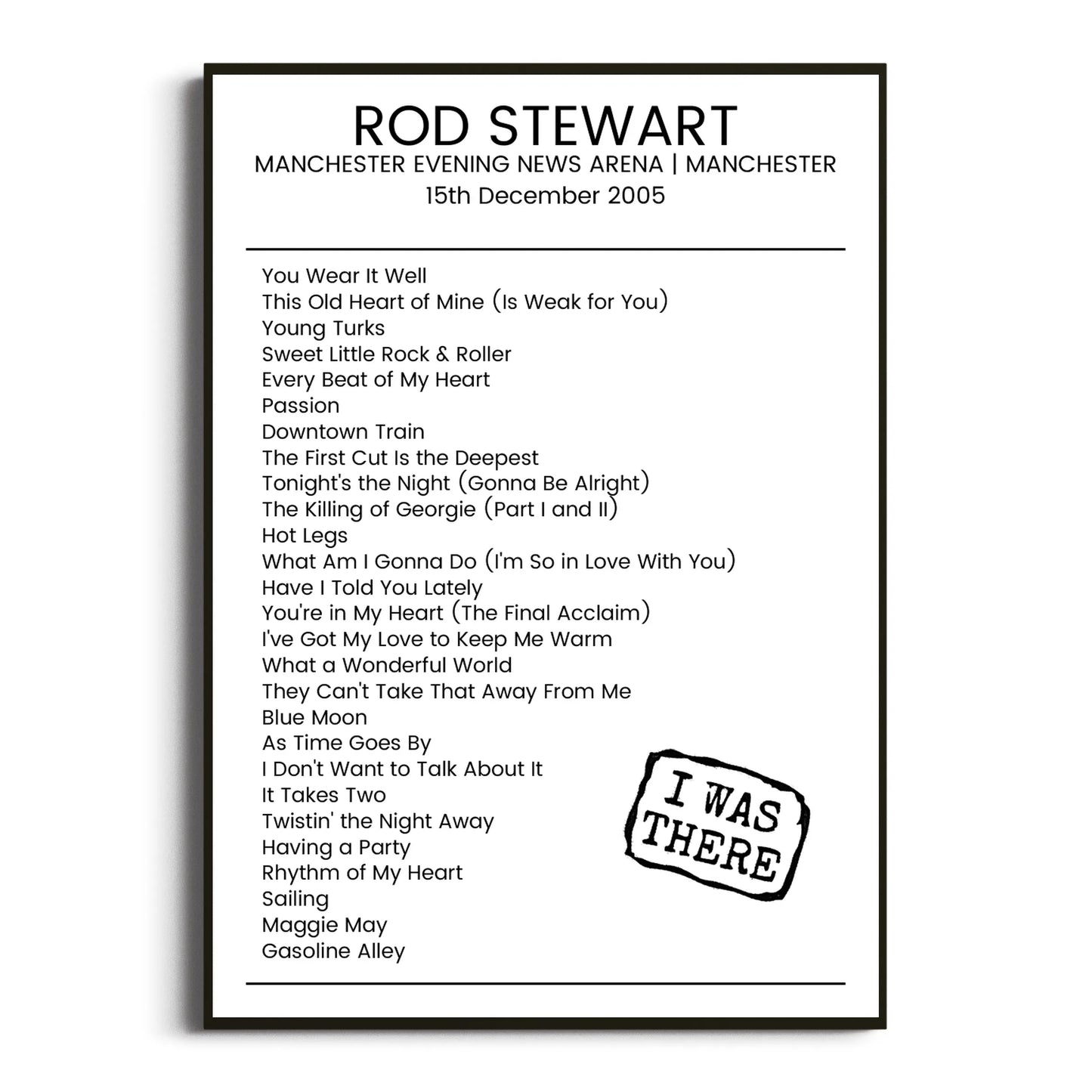 Rod Stewart Manchester 15 December 2005 Setlist Poster