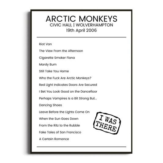 Arctic Monkeys Wolverhampton 19 April 2006 Setlist Poster