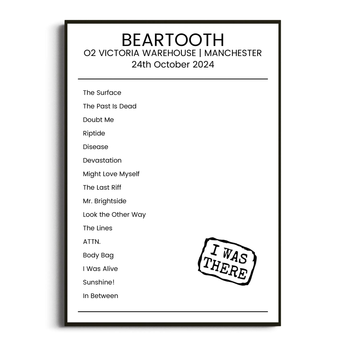 Beartooth Manchester 24 October 2024 Setlist Poster