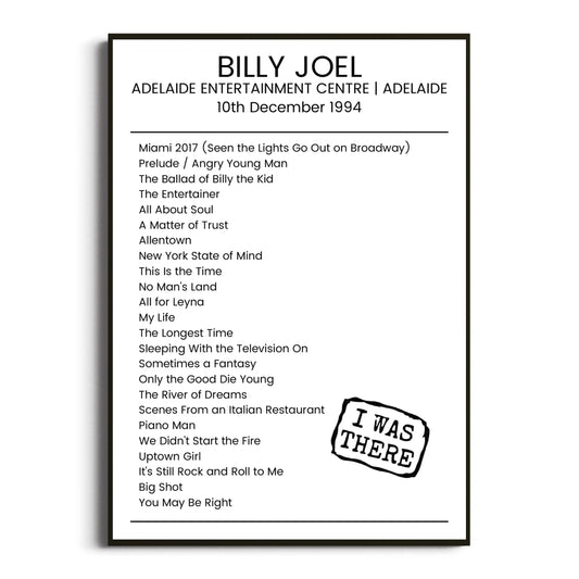 Billy Joel Adelaide 10 December 1994 Setlist Poster