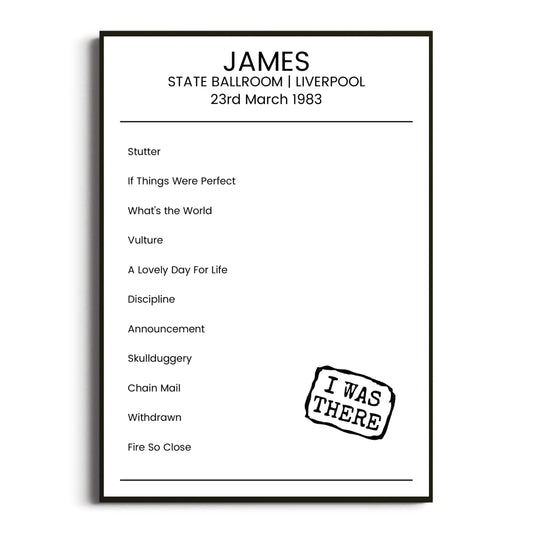 James Liverpool 23 March 1983 Setlist Poster