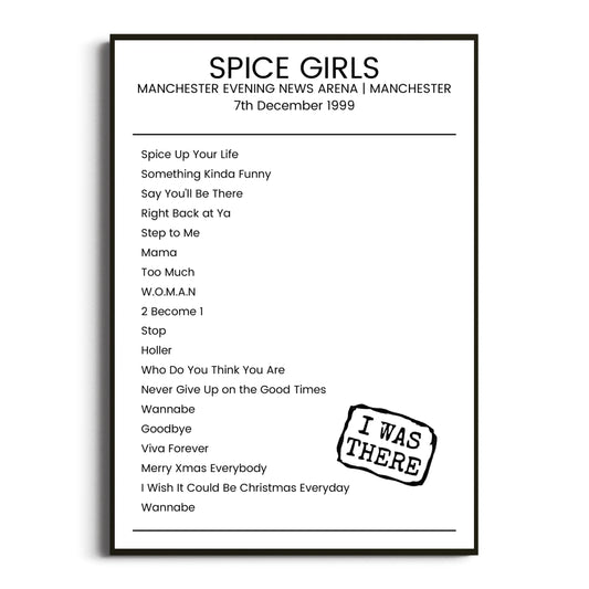 Spice Girls Manchester 07 December 1999 Setlist Poster