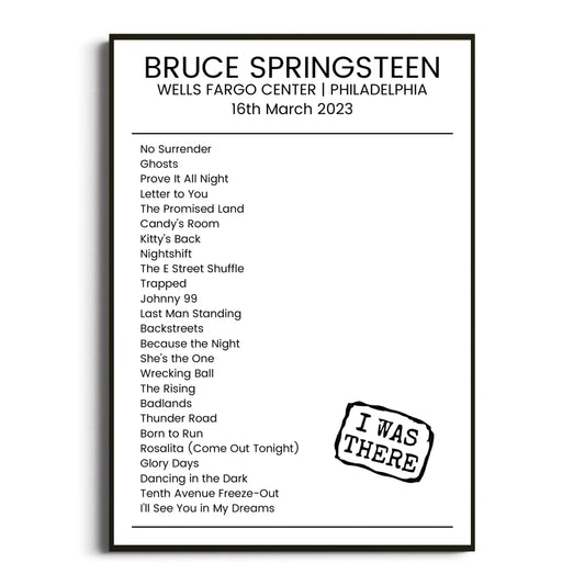 Bruce Springsteen Philadelphia 16 March 2023 Setlist Poster