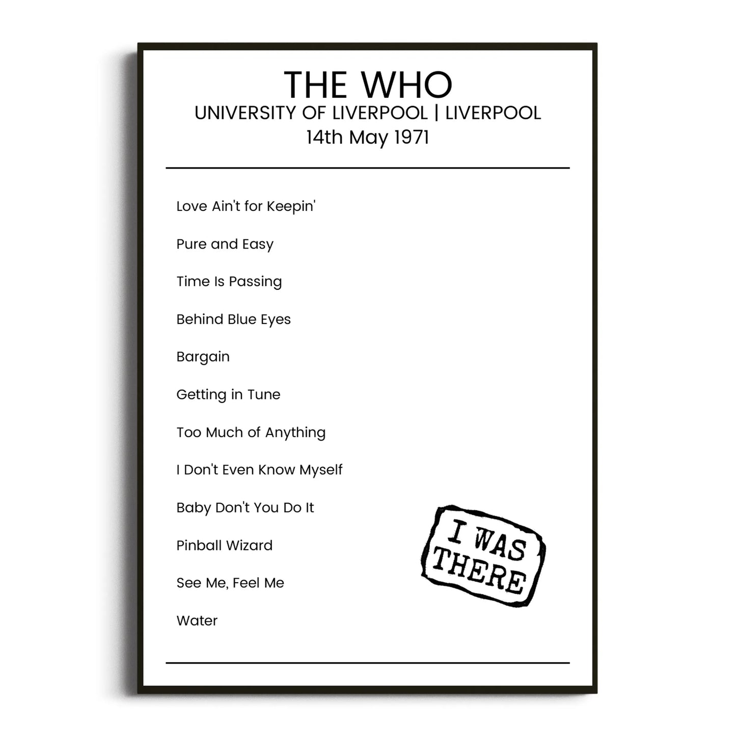 The Who Liverpool 14 May 1971 Setlist Poster