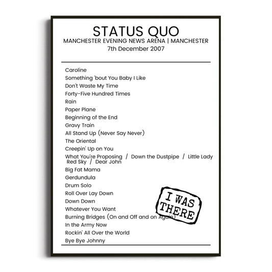 Status Quo Manchester 07 December 2007 Setlist Poster