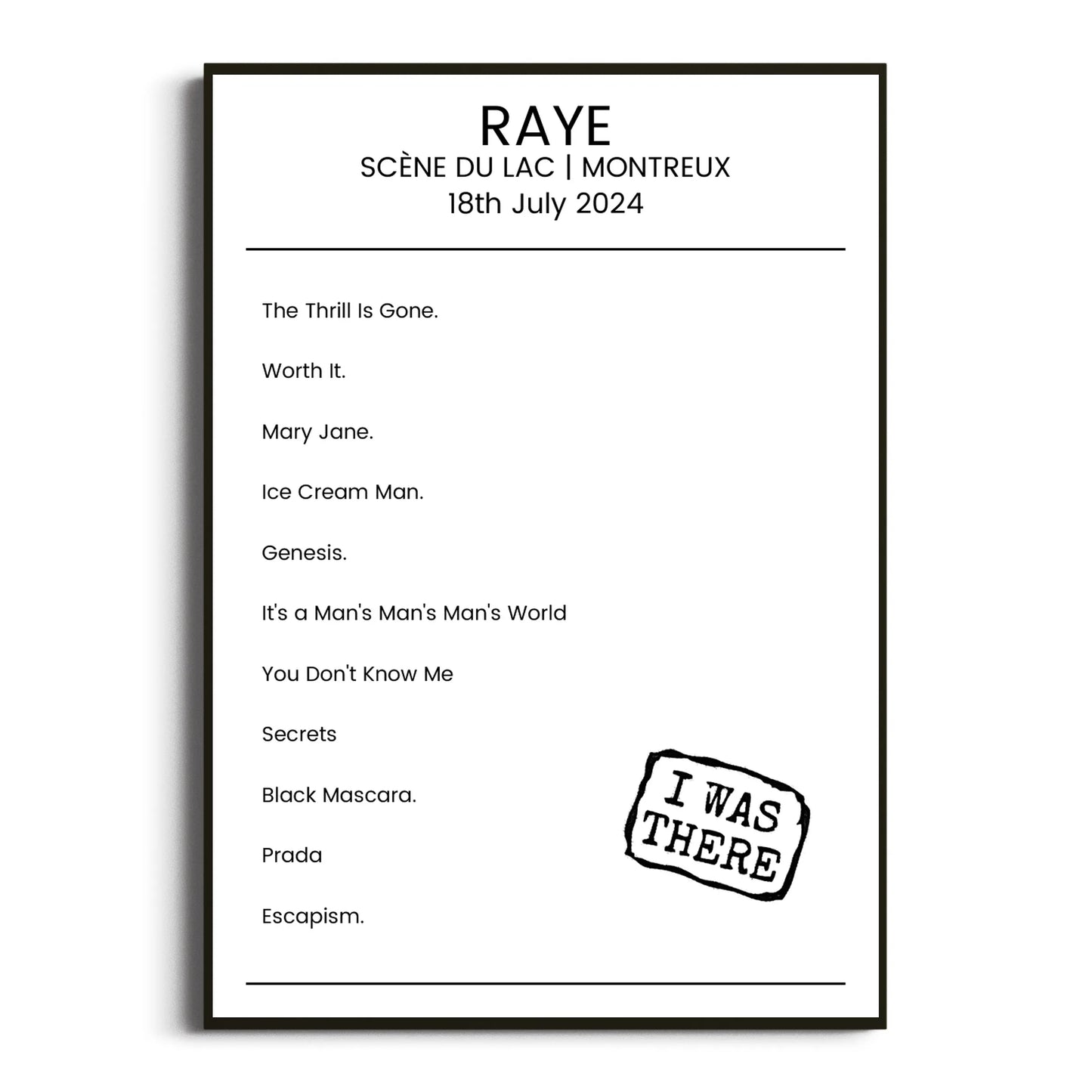 RAYE Montreux 18 July 2024 Setlist Poster