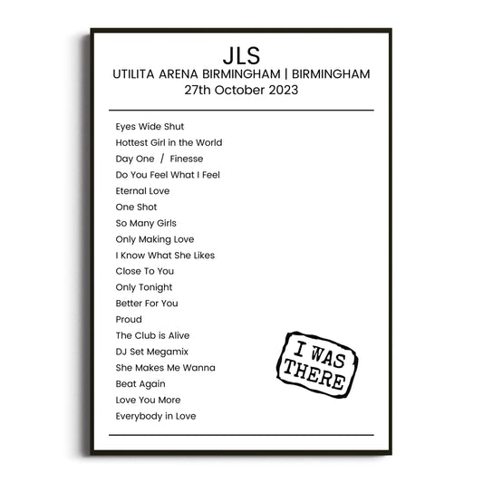 JLS Birmingham 27 October 2023 Setlist Poster