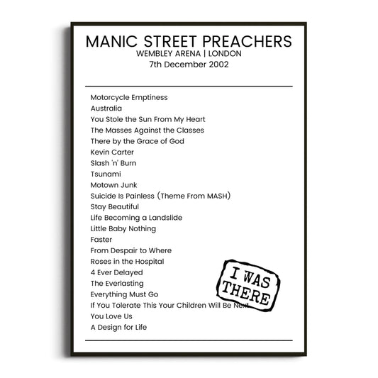 Manic Street Preachers London 07 December 2002 Setlist Poster