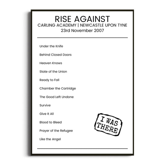 Rise Against Newcastle upon Tyne 23 November 2007 Setlist Poster