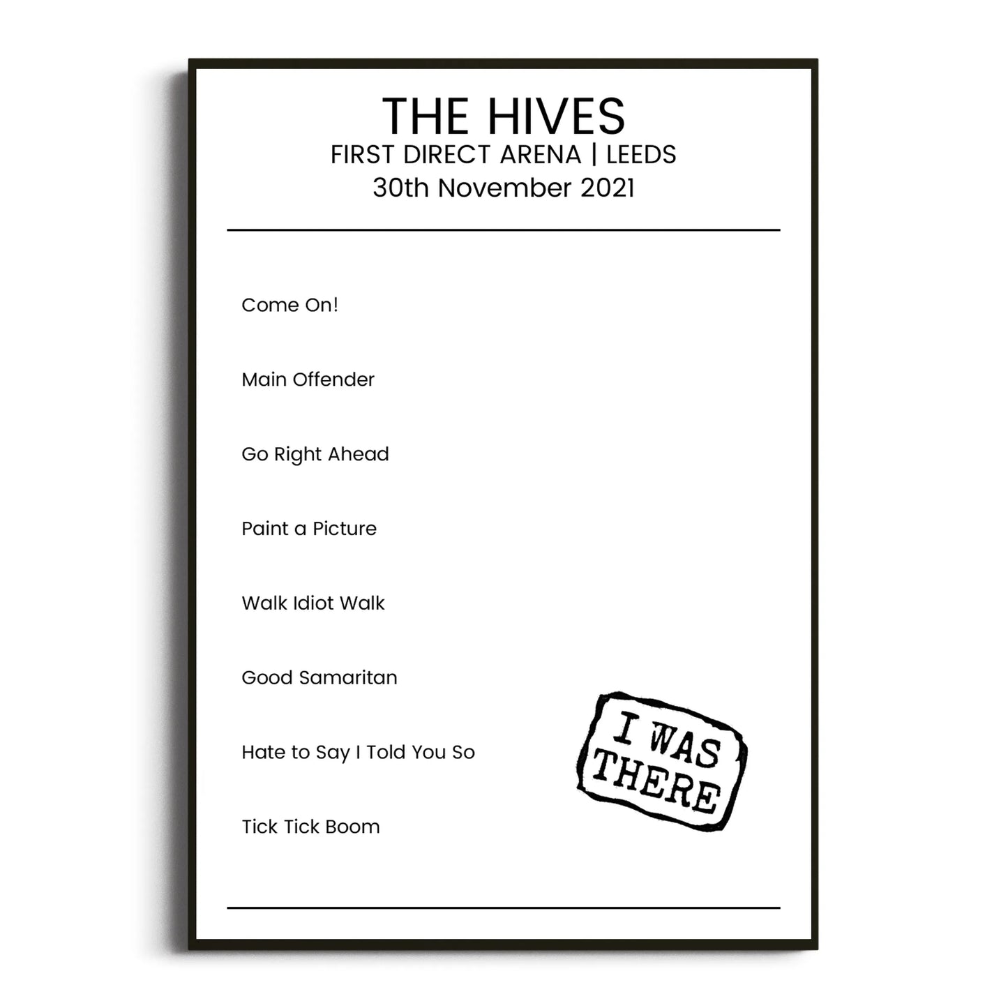 The Hives Leeds 30 November 2021 Setlist Poster