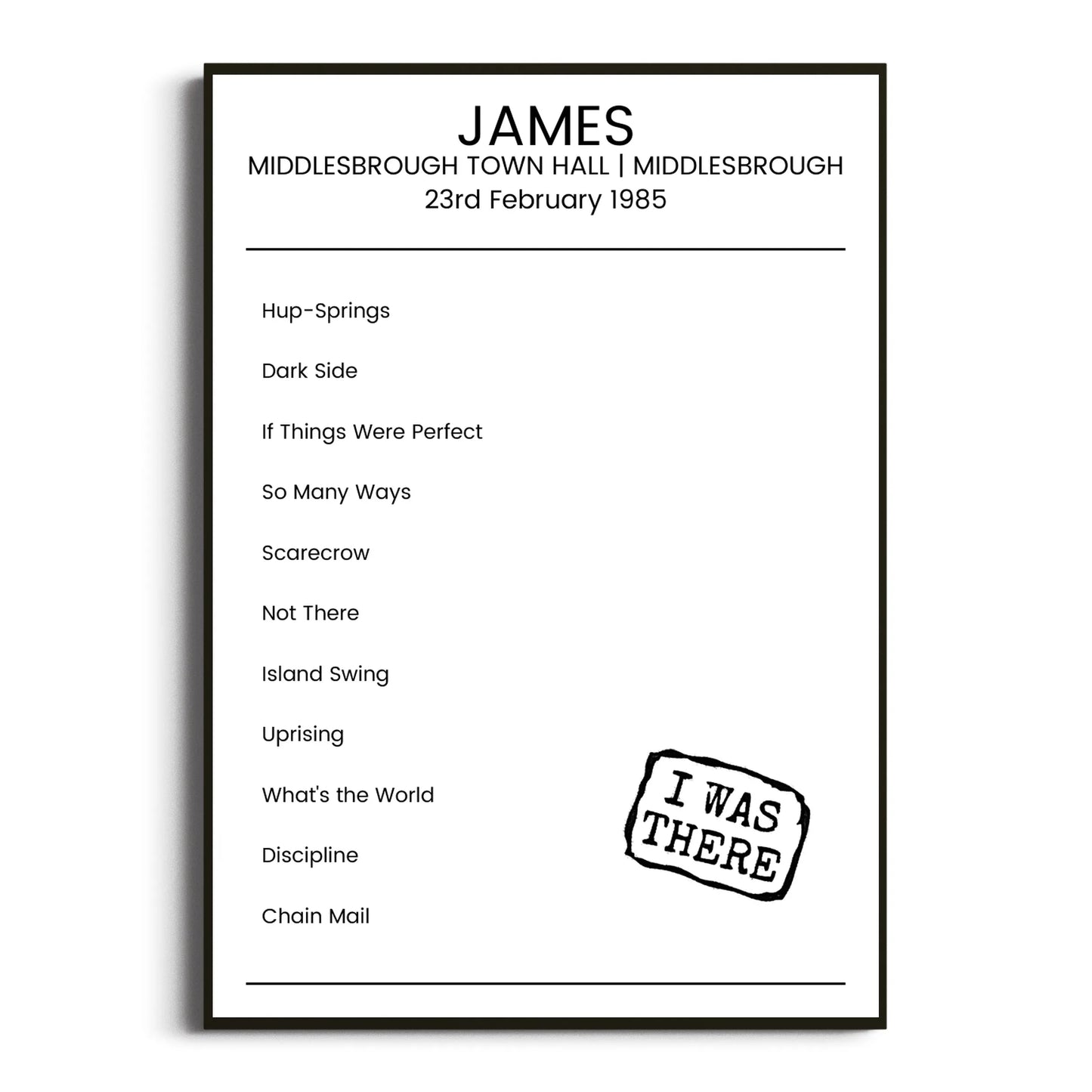 James Middlesbrough 23 February 1985 Setlist Poster