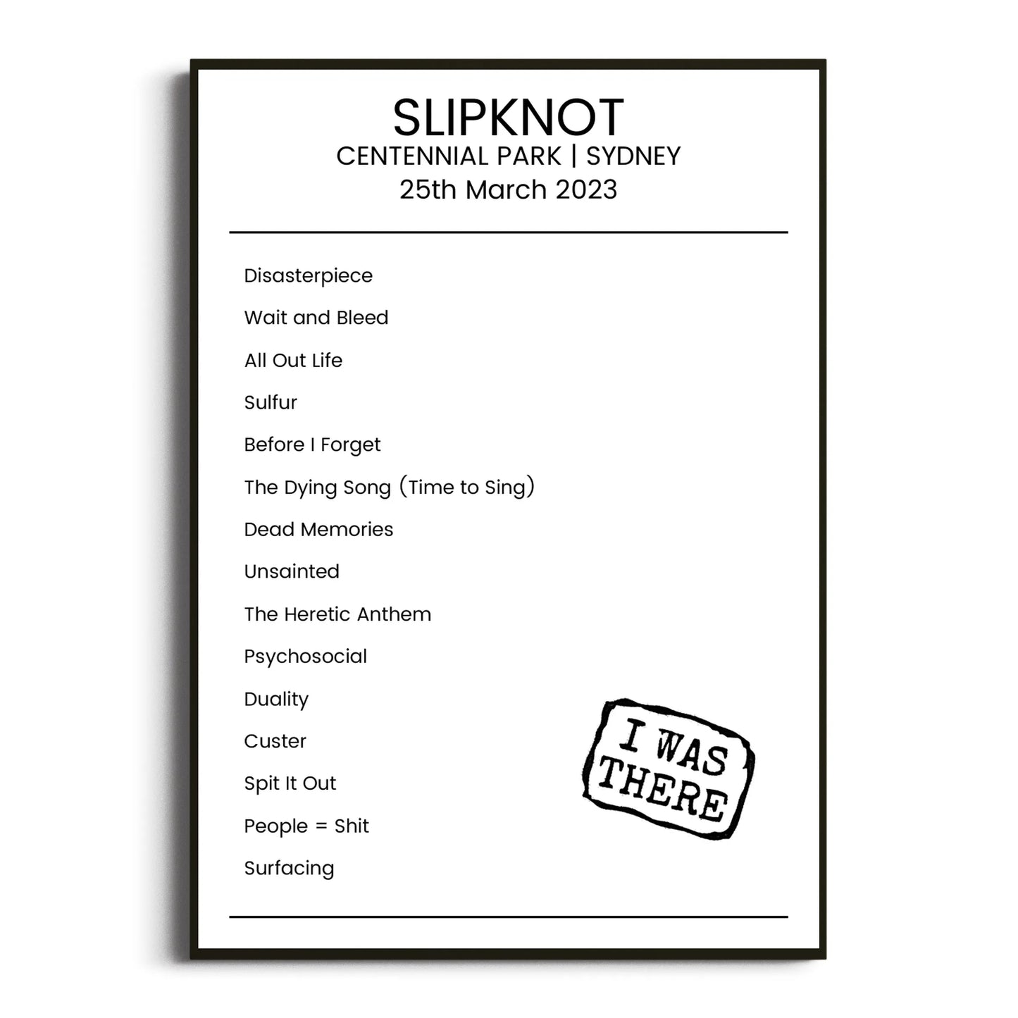 Slipknot Sydney 25 March 2023 Setlist Poster