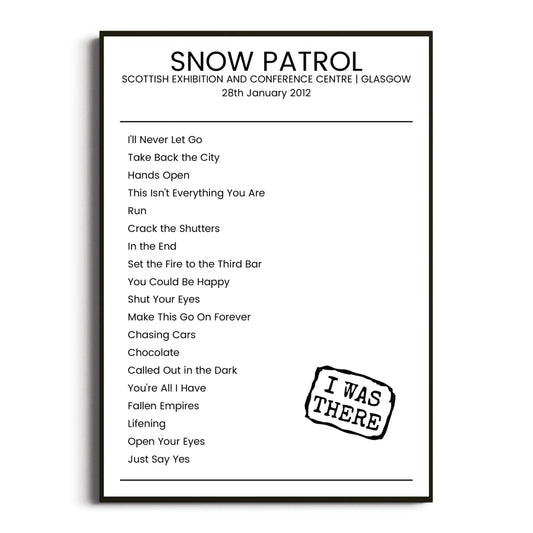 Snow Patrol Glasgow 28 January 2012 Setlist Poster