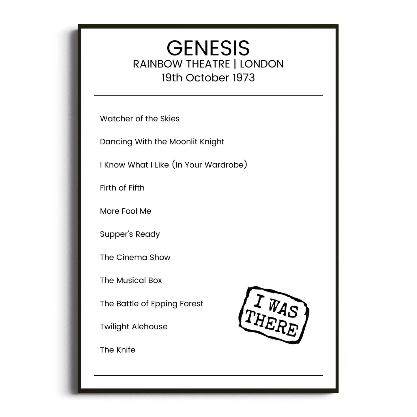 Genesis London 19 October 1973 Setlist Poster