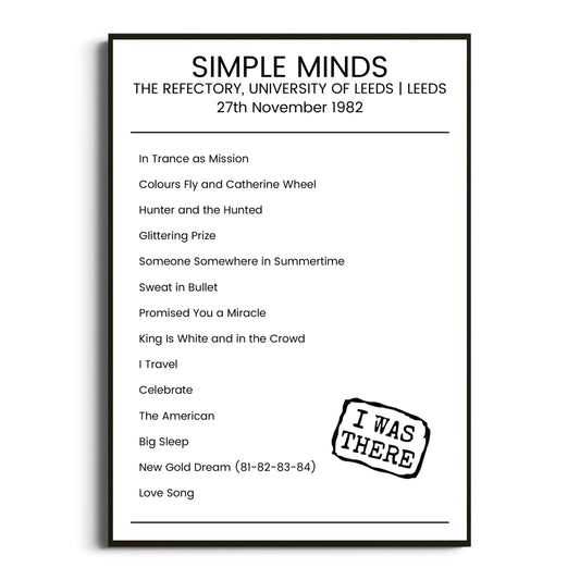 Simple Minds Leeds 27 November 1982 Setlist Poster