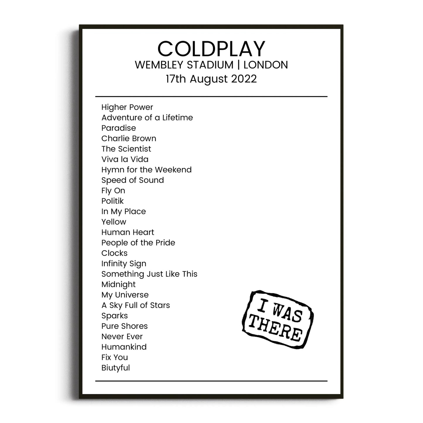 Coldplay London 17 August 2022 Setlist Poster