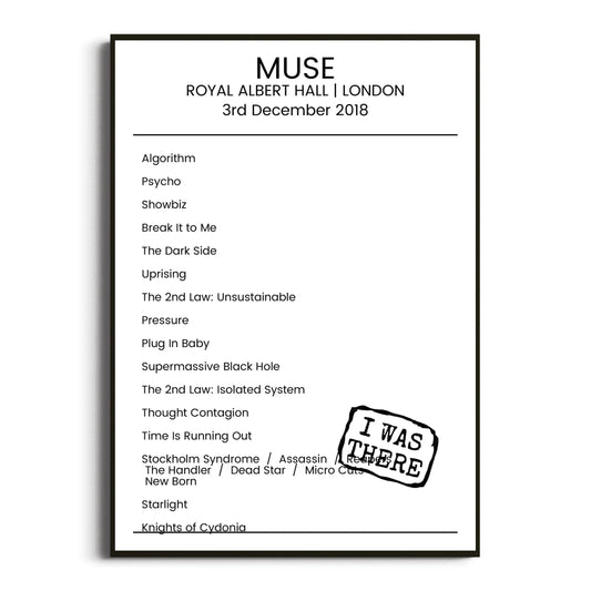 Muse London 03 December 2018 Setlist Poster