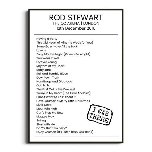 Rod Stewart London 12 December 2016 Setlist Poster