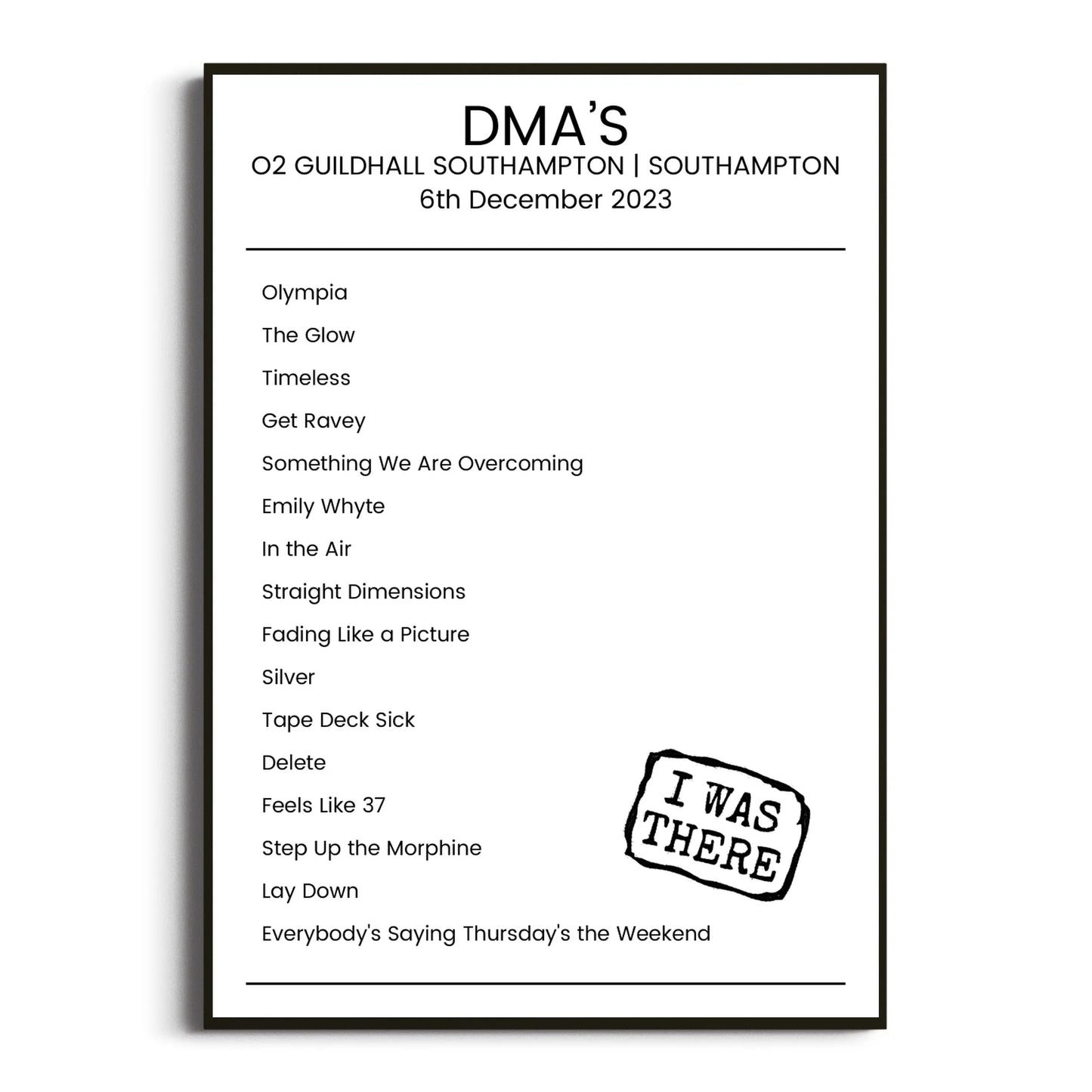 DMA’s Southampton 06 December 2023 Setlist Poster