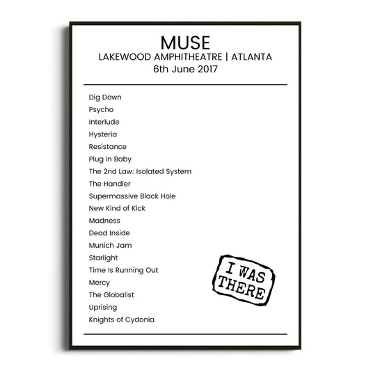 Muse Atlanta 06 June 2017 Setlist Poster