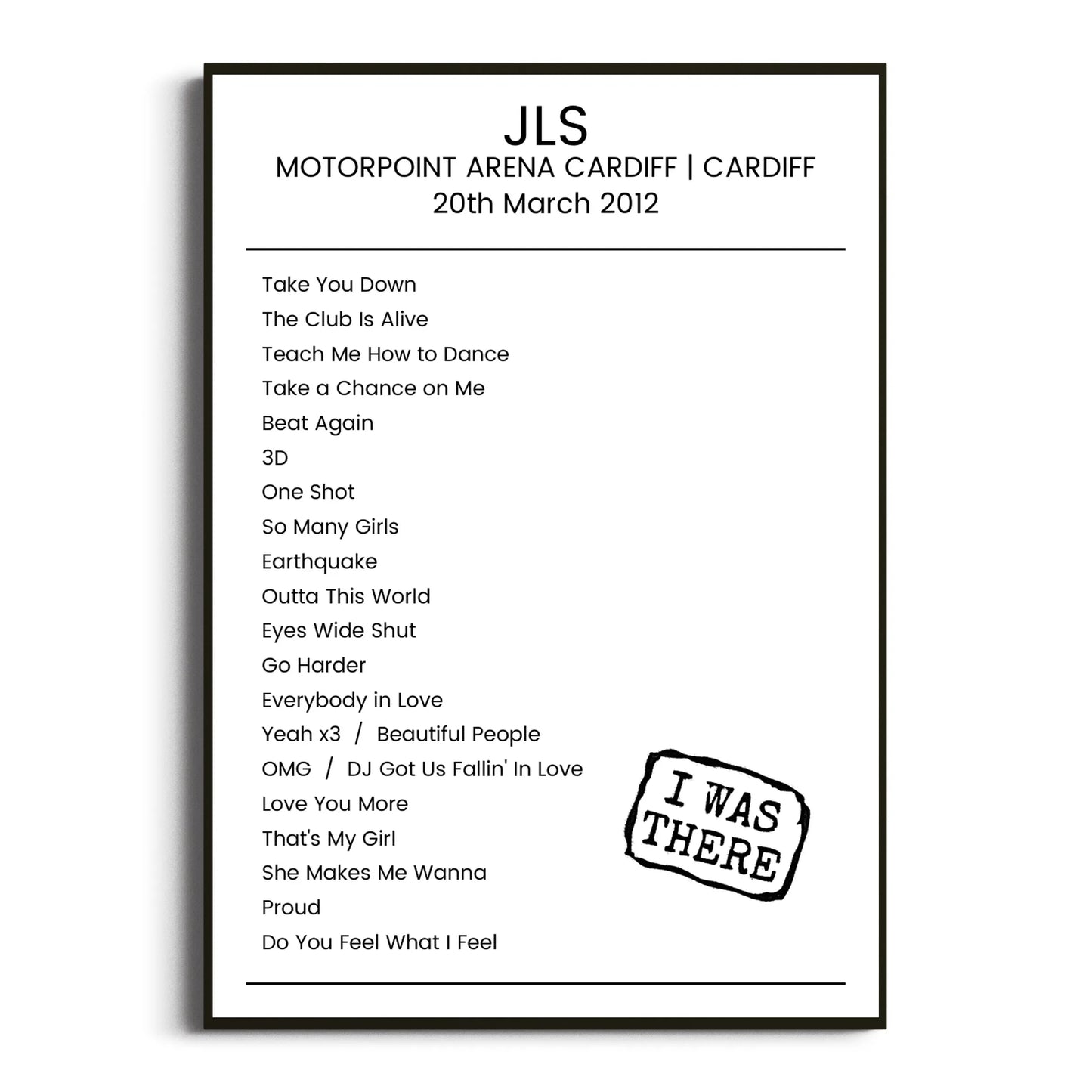 JLS Cardiff 20 March 2012 Setlist Poster