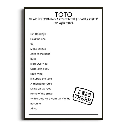 Toto Beaver Creek 09 April 2024 Setlist Poster