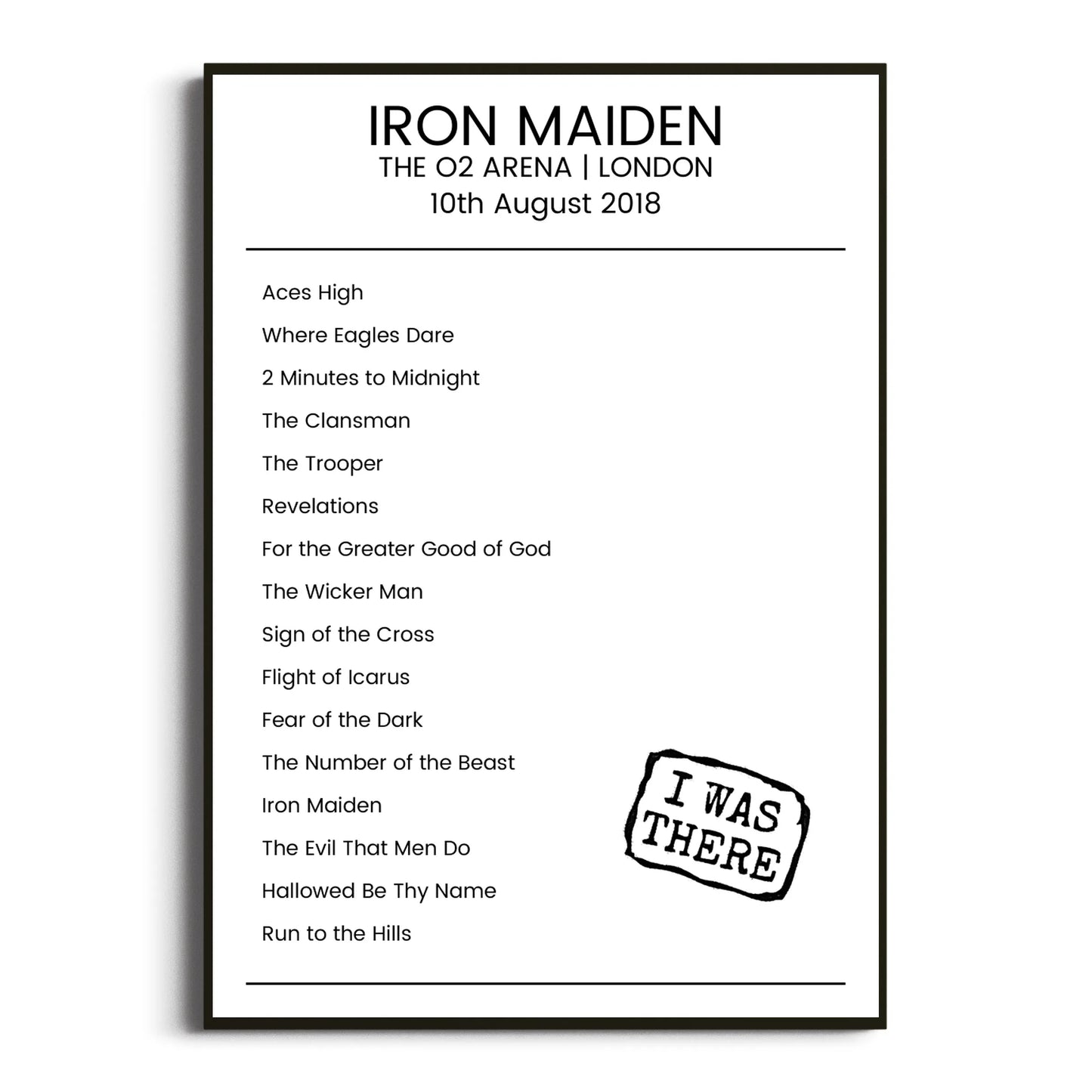 Iron Maiden London 10 August 2018 Setlist Poster