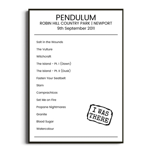 Pendulum Newport 09 September 2011 Setlist Poster