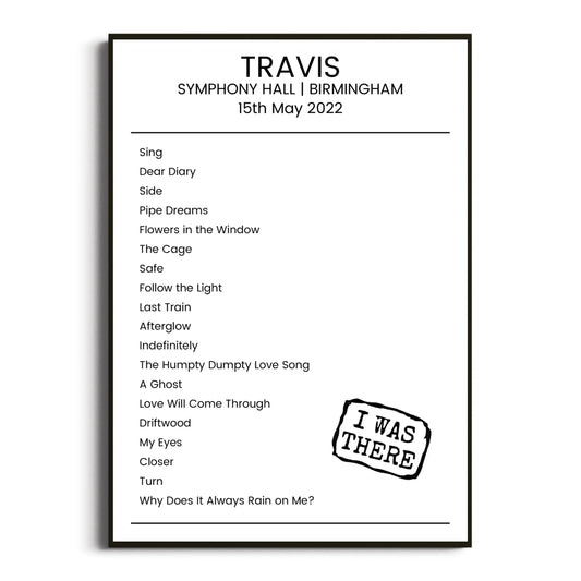 Travis Birmingham 15 May 2022 Setlist Poster