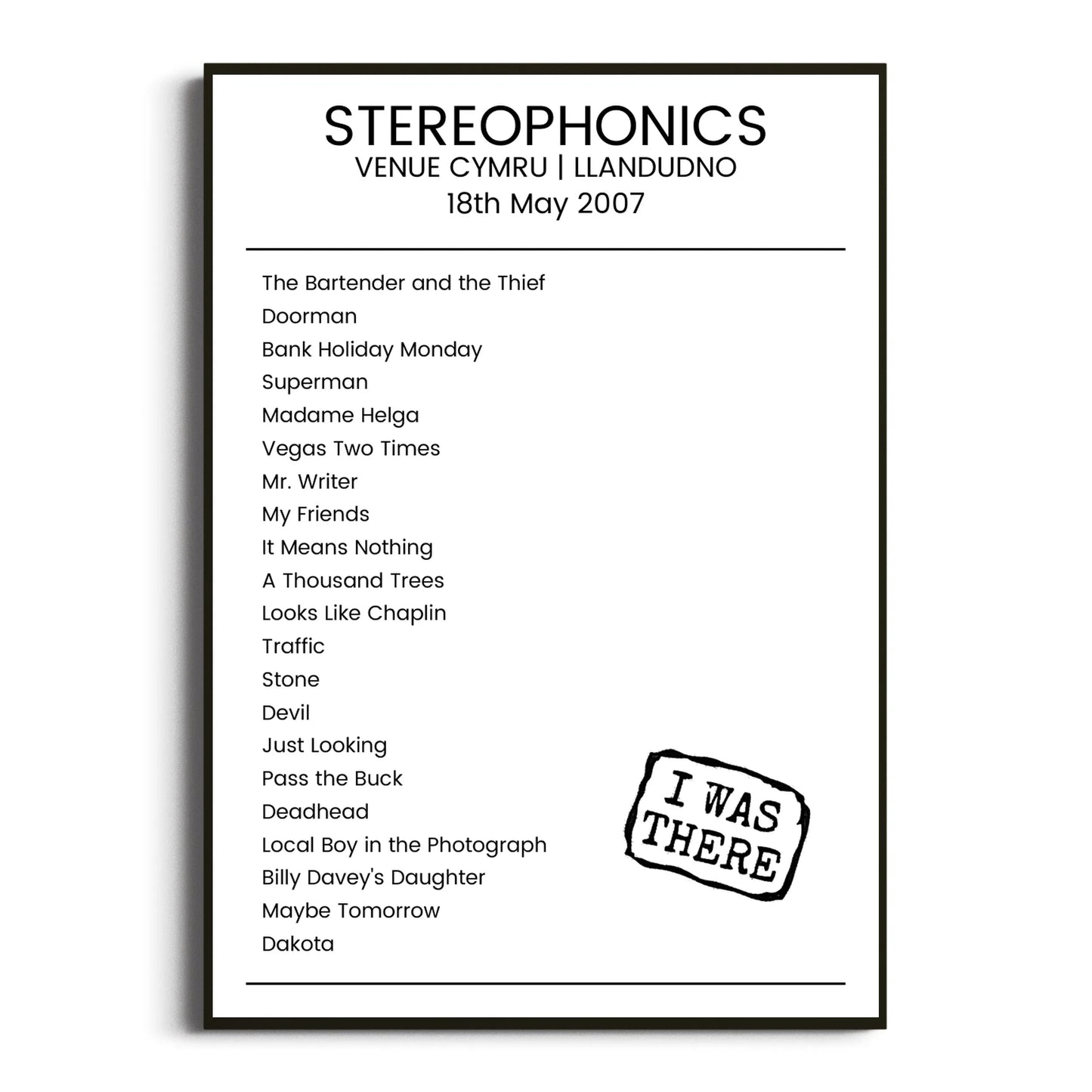 Stereophonics Llandudno 18 May 2007 Setlist Poster