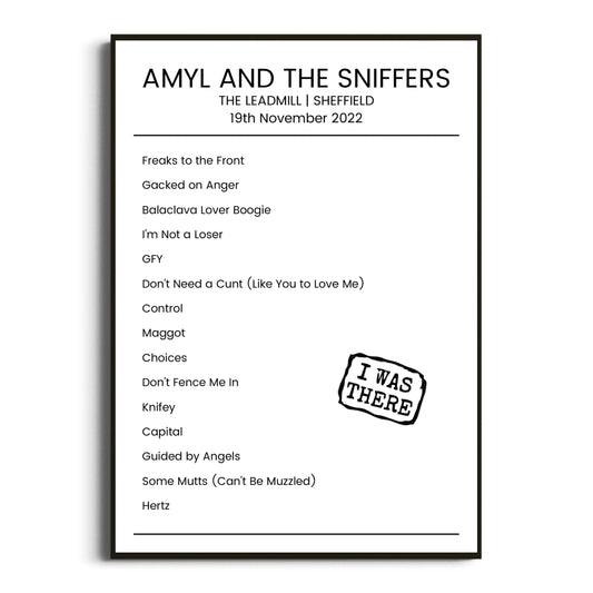 Amyl and the Sniffers Sheffield 19 November 2022 Setlist Poster