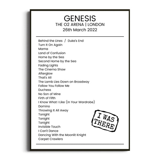 Genesis London 26 March 2022 Setlist Poster