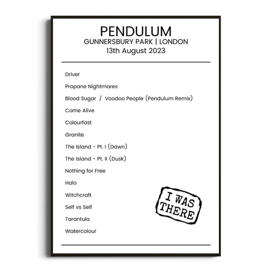 Pendulum London 13 August 2023 Setlist Poster