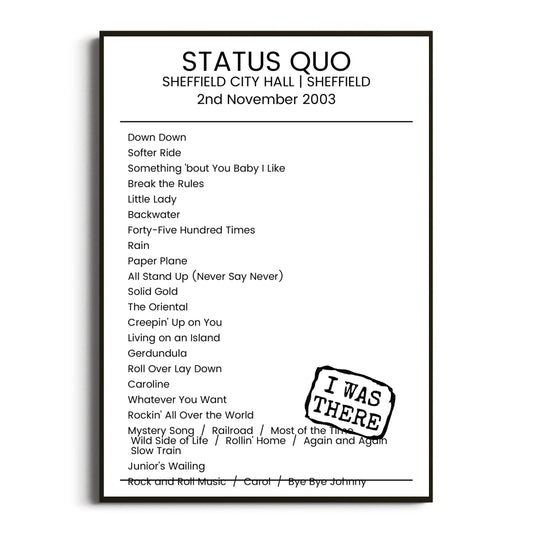 Status Quo Sheffield 02 November 2003 Setlist Poster