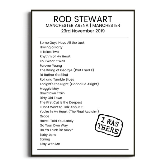 Rod Stewart Manchester 23 November 2019 Setlist Poster