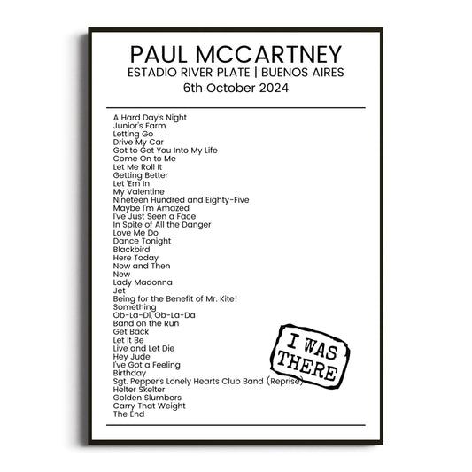 Paul McCartney Buenos Aires 06 October 2024 Setlist Poster