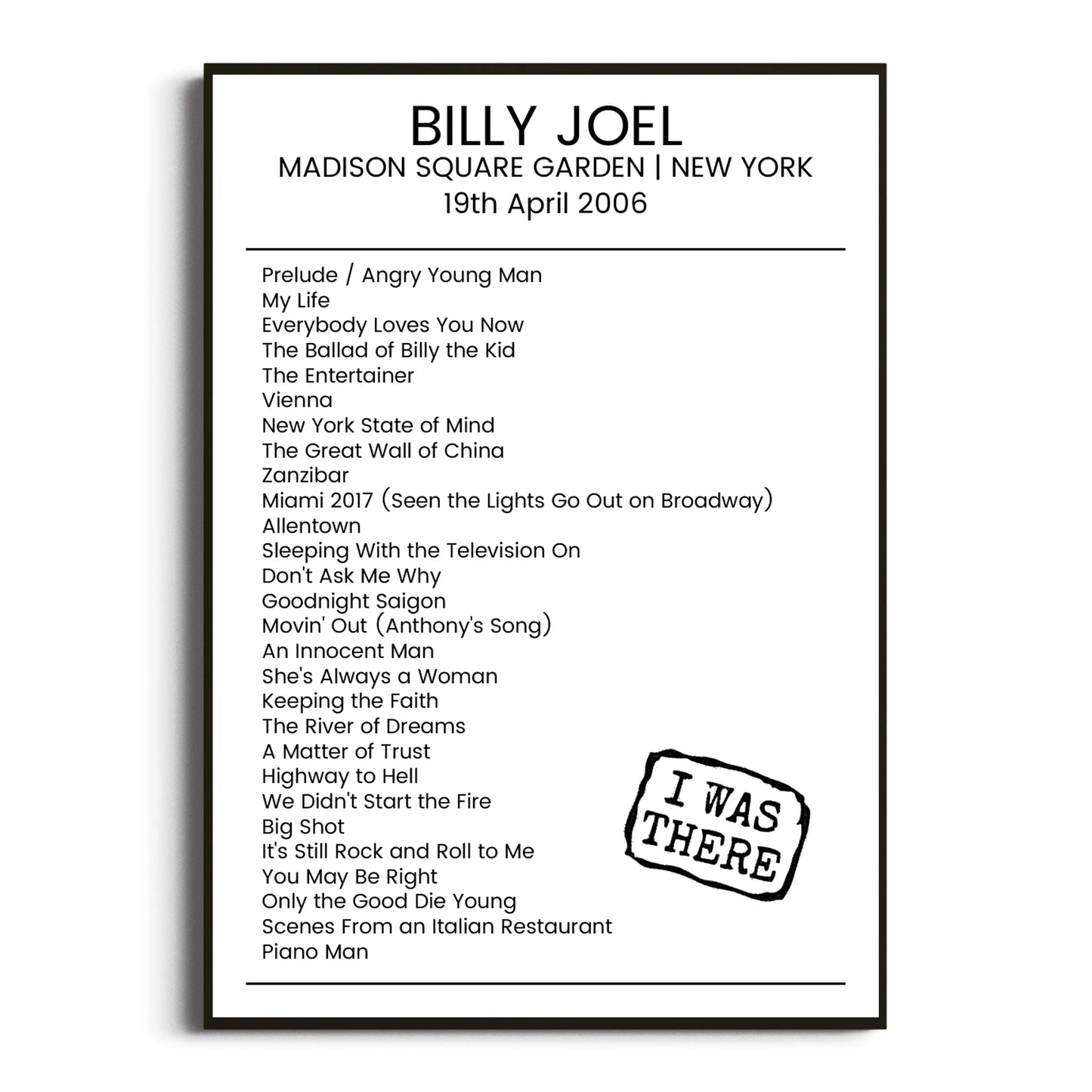 Billy Joel New York 19 April 2006 Setlist Poster