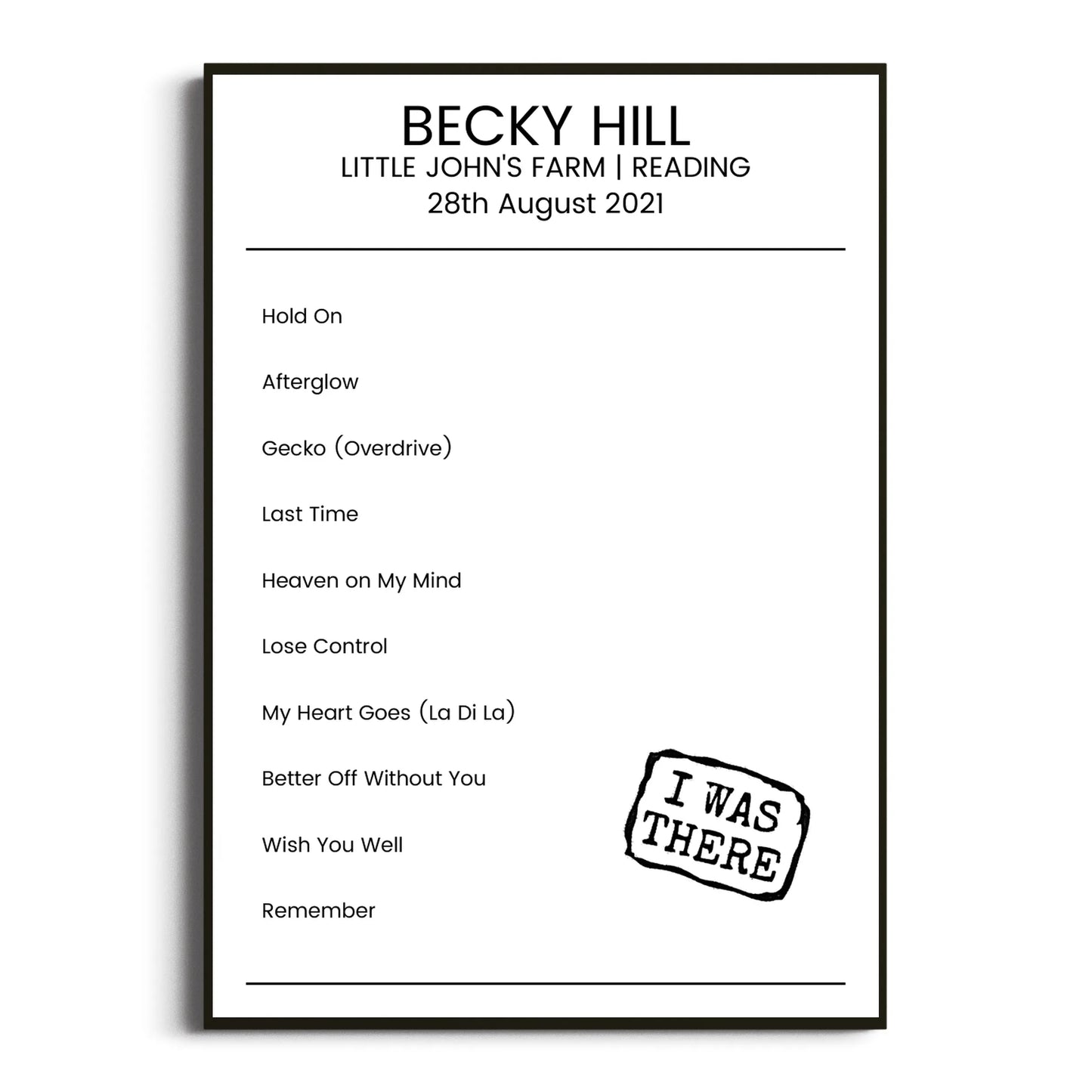 Becky Hill Reading 28 August 2021 Setlist Poster