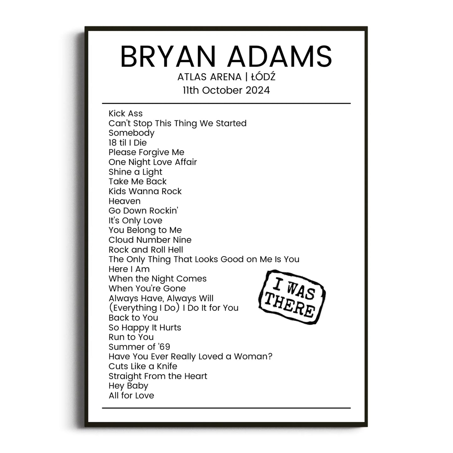 Bryan Adams Łódź 11 October 2024 Setlist Poster