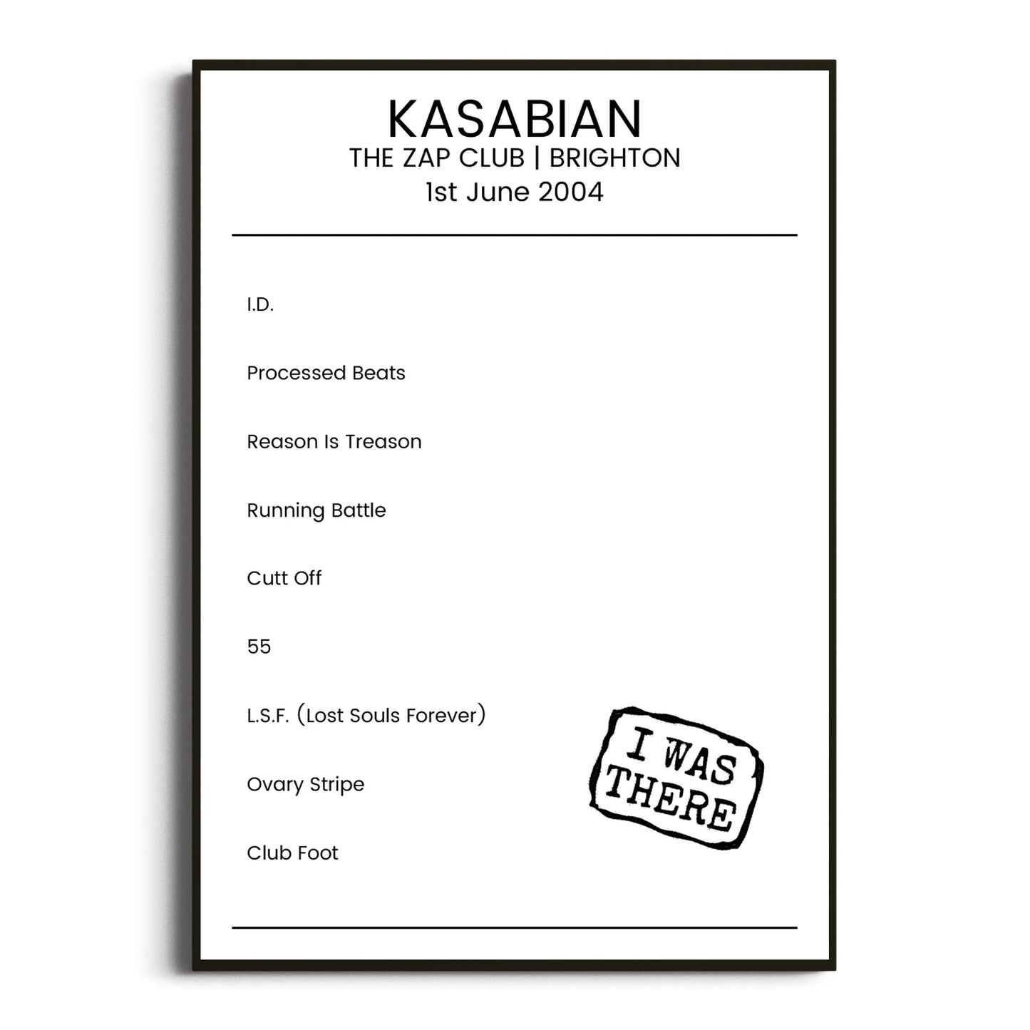 Kasabian Brighton 01 June 2004 Setlist Poster