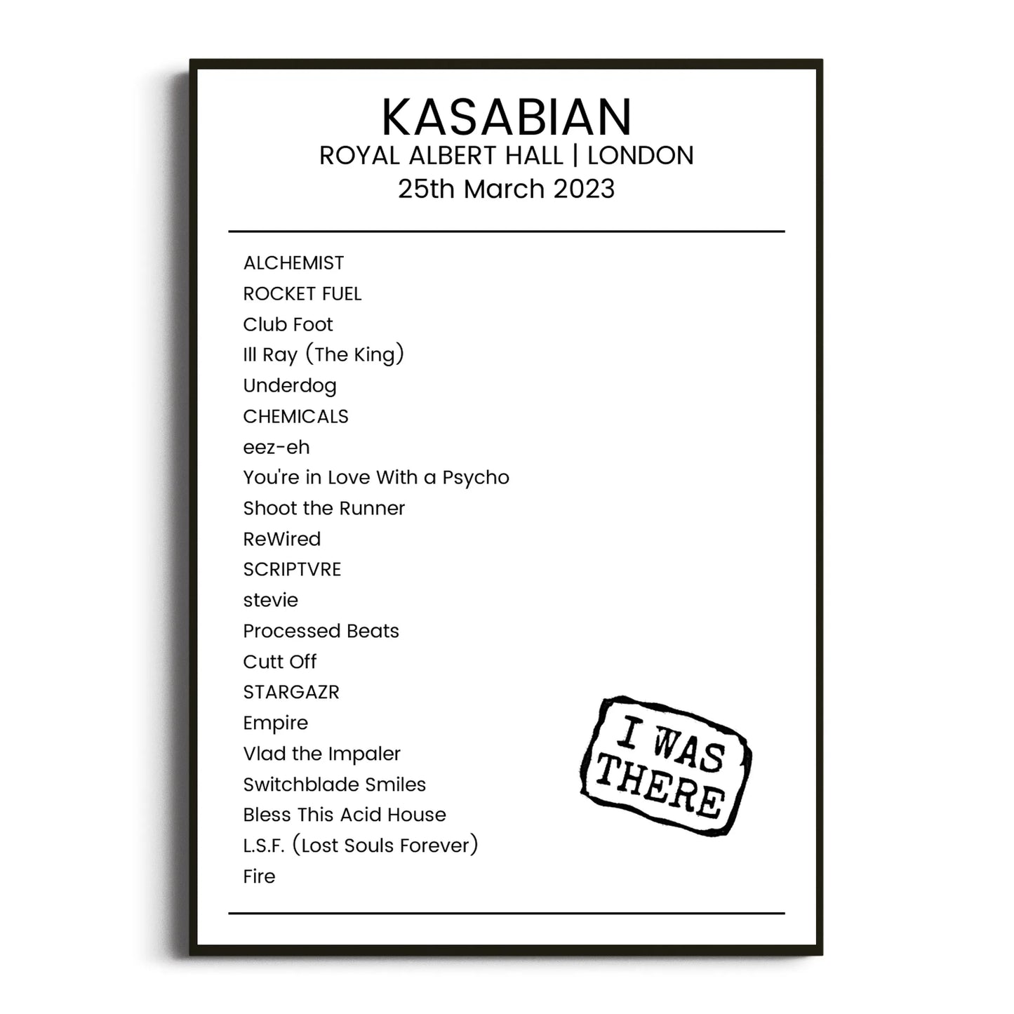 Kasabian London 25 March 2023 Setlist Poster