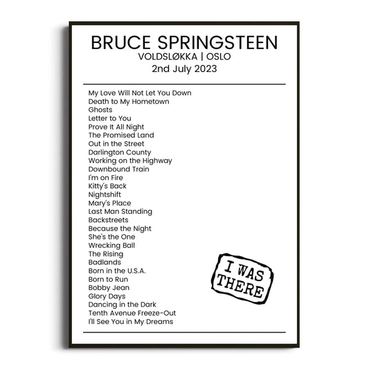 Bruce Springsteen Oslo 02 July 2023 Setlist Poster