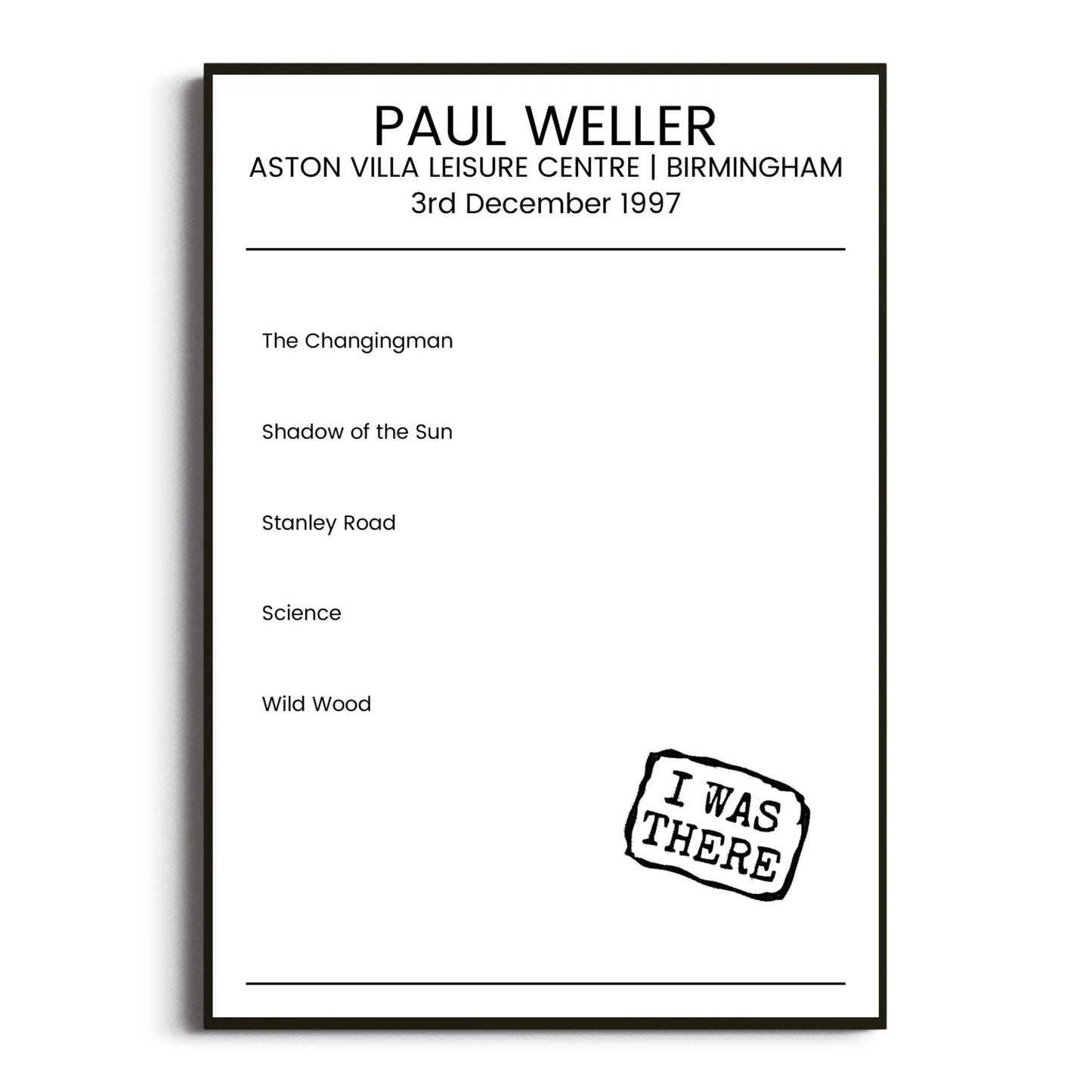 Paul Weller Birmingham 03 December 1997 Setlist Poster