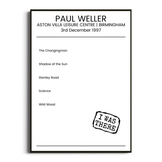 Paul Weller Birmingham 03 December 1997 Setlist Poster