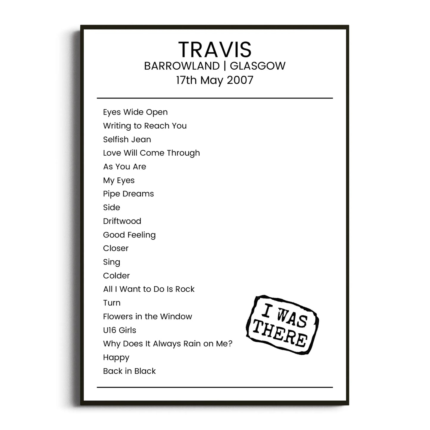 Travis Glasgow 17 May 2007 Setlist Poster