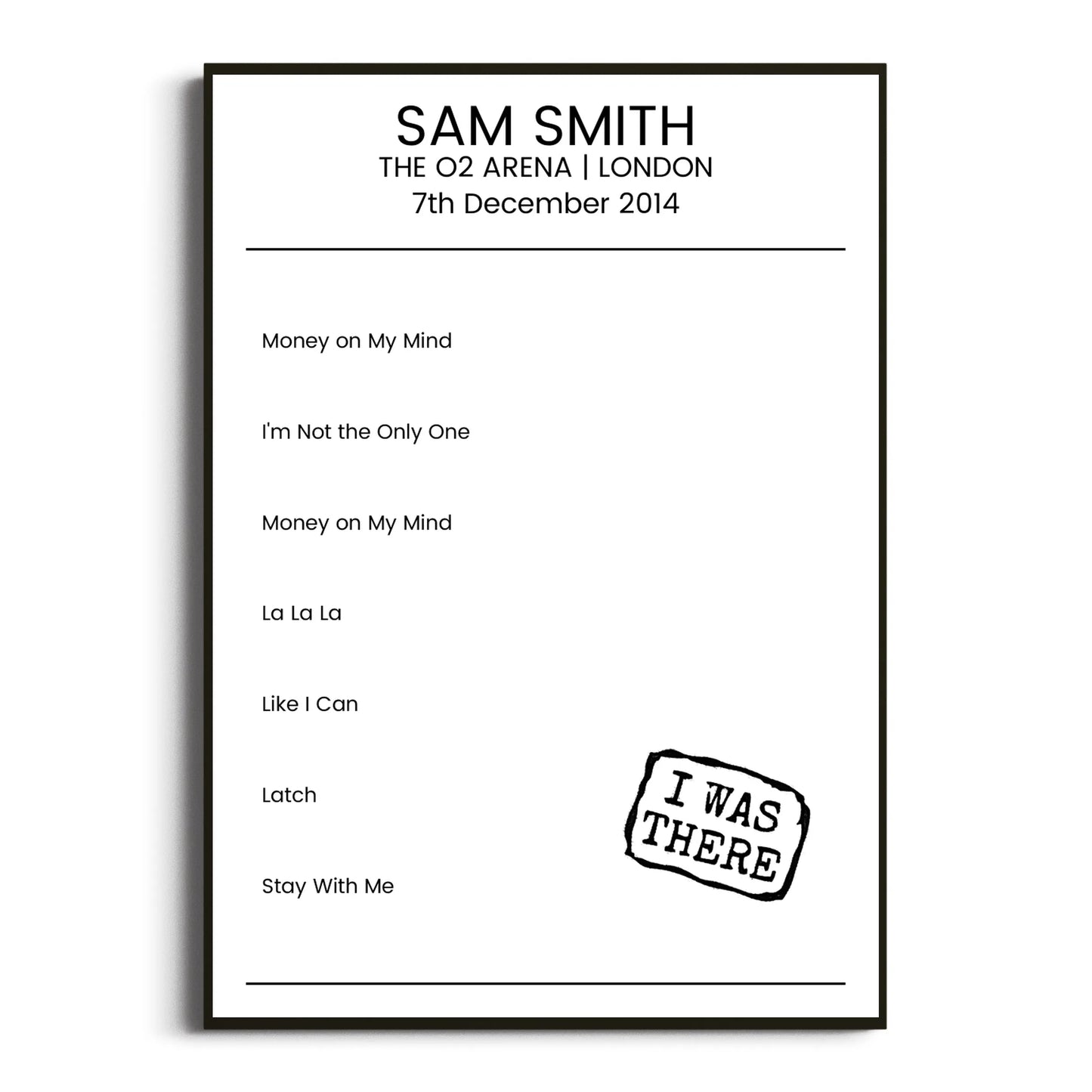 Sam Smith London 07 December 2014 Setlist Poster