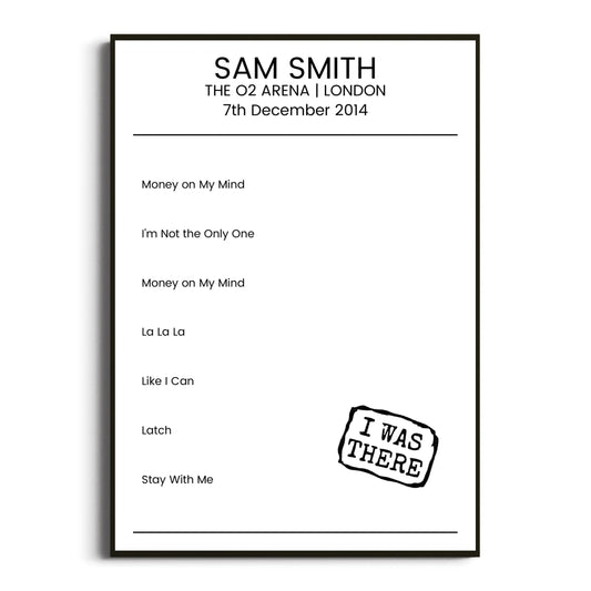 Sam Smith London 07 December 2014 Setlist Poster