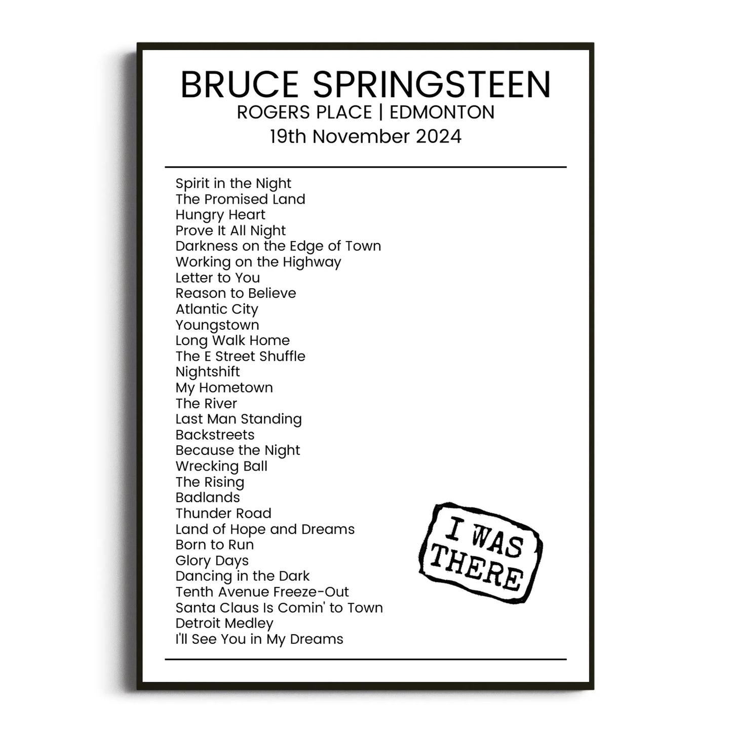 Bruce Springsteen Edmonton 19 November 2024 Setlist Poster