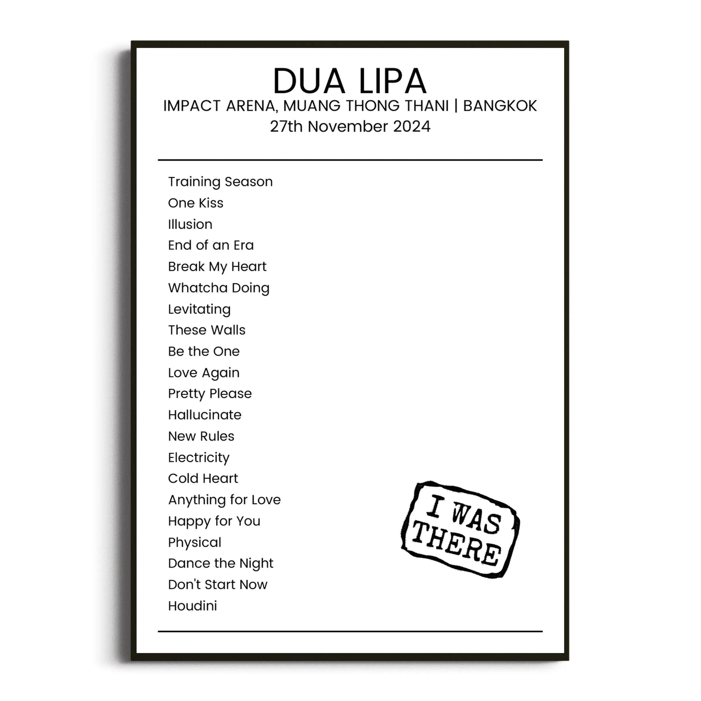 Dua Lipa Bangkok 27 November 2024 Setlist Poster